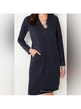J Jill spacedye Heather navy blue long sleeve tunic minidress size large pockets